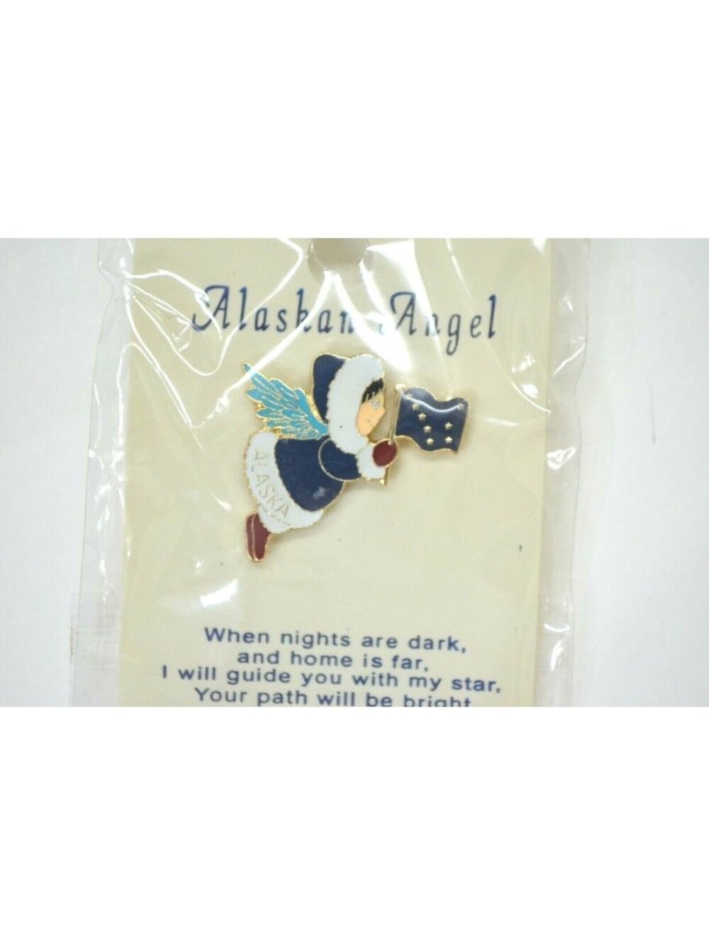 Alaskan Angel Pin Gold Tone Enamel Lapel Hat Bag Gear Flag Alaska Collectible